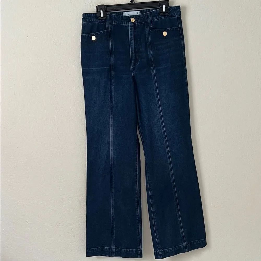 Sam Edelman Codie High Rise Seamed Wide Leg Jeans in Size 30 dark wash